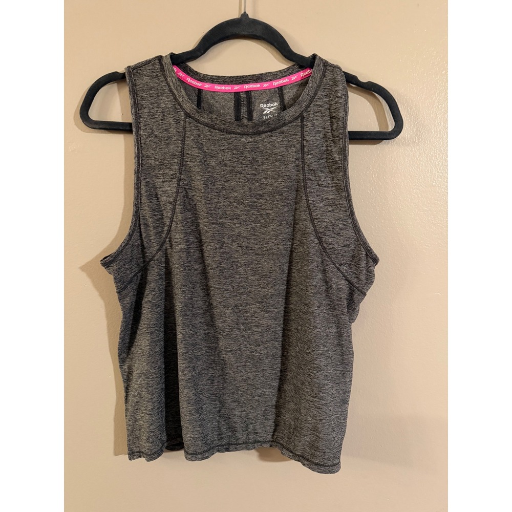 Reebok Women Athletic Tank Top Heathered Gray Sleeveless Cutout Back Size S